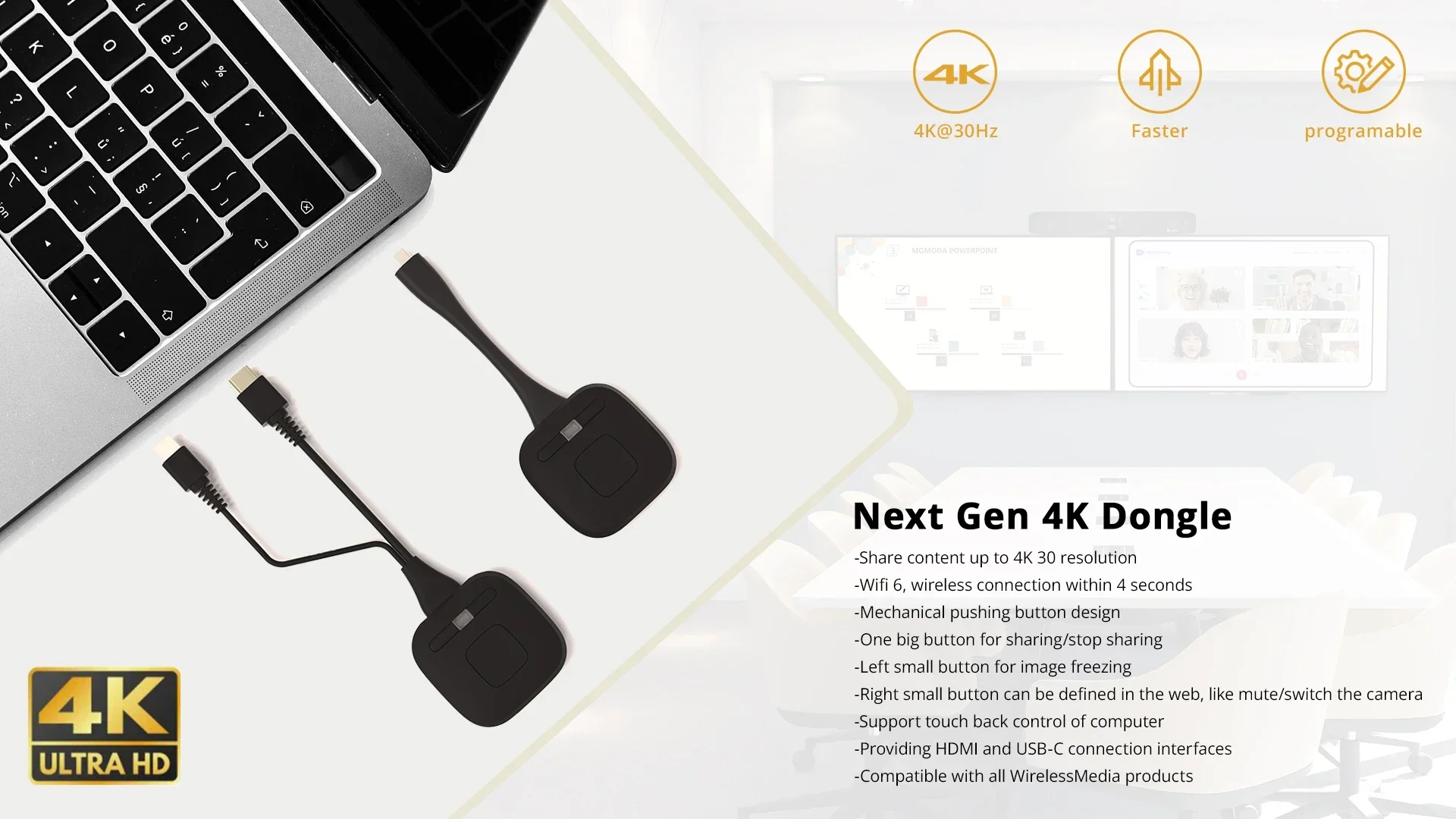 

In stock In stock4K 30Hz Wireless Display Dongle for Laptop MAC Presentation Conference Room