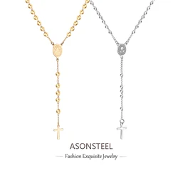 ASONSTEEL Long Scapular Catholic Rosaries Hombre Beads Christian Pendant Necklaces Stainless Steel for Women Men Jewelry Chokers