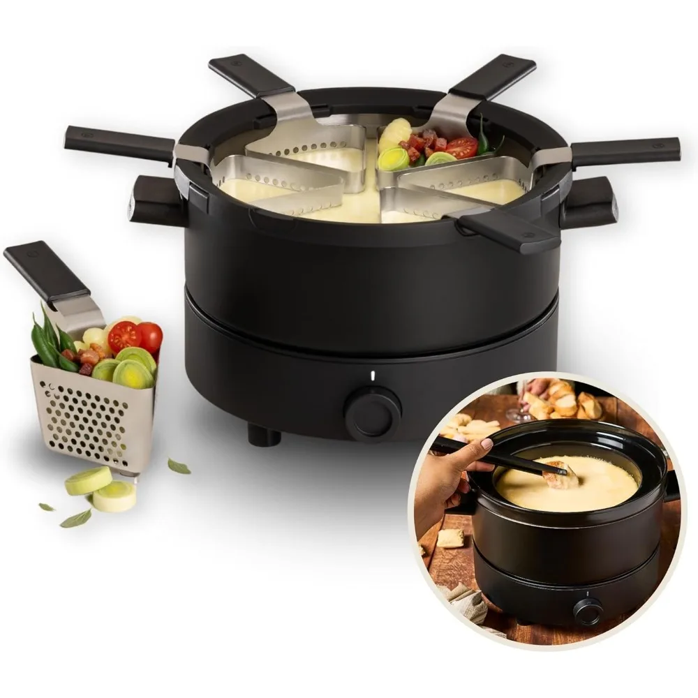 Haoyunma 3 In 1 Elektrische Fondueset | Bouillon, Kaas, Chocoladefonduepot | Temperatuurregeling, Keramische Kom, 6 Manden