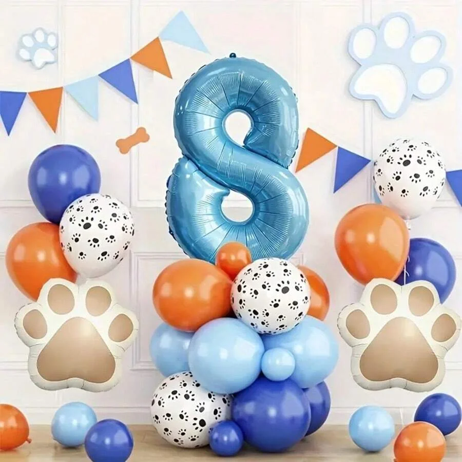 22 Teile/satz Haustier Thema Pfotenabdruck Geburtstag Party Luftballons, 40 Zoll Perlglanz Blaue Zahl, Für Haustier Geburtstag Party, Hundeliebhaber – Detail 8