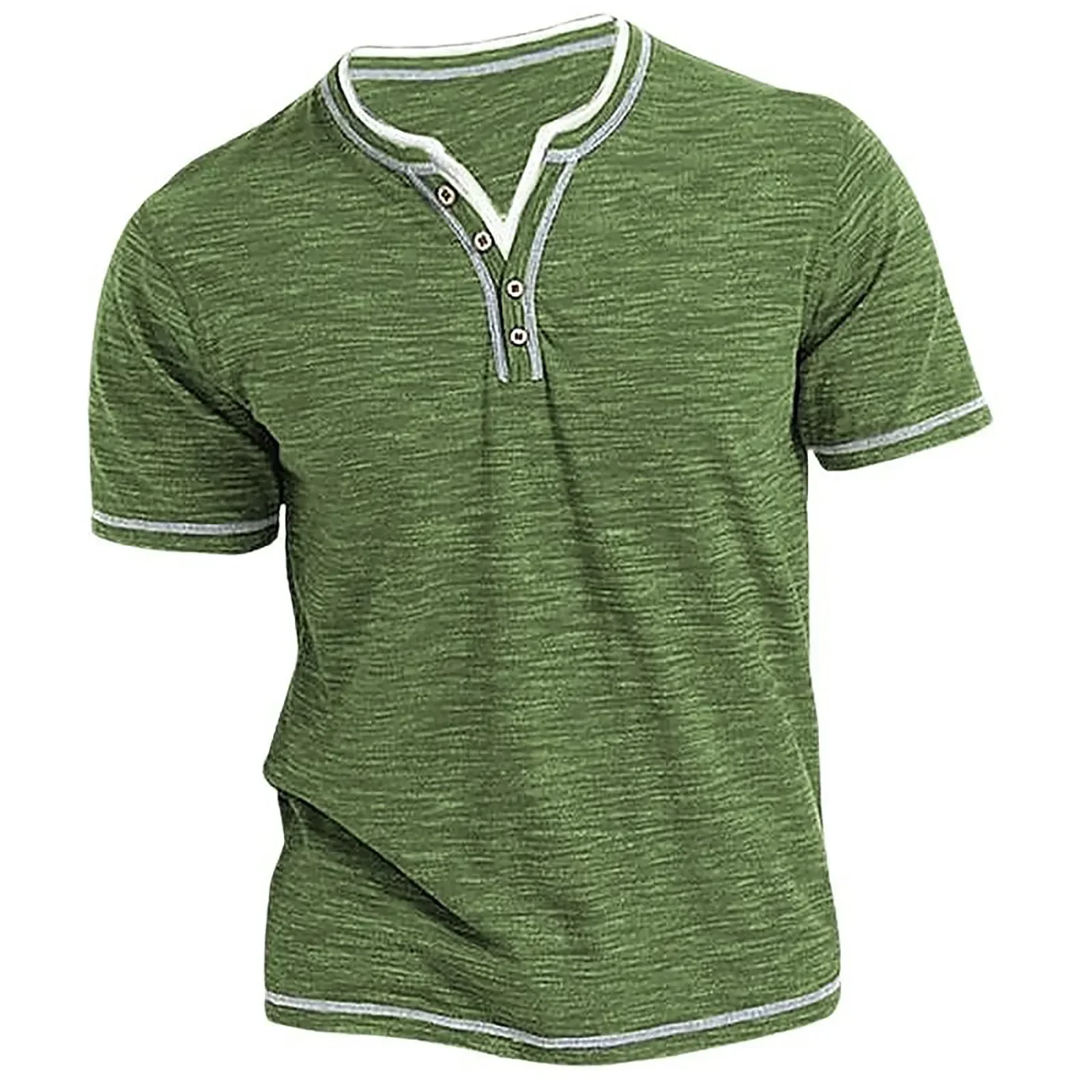 Men'S Button Collar T Shirt Casual Short Sleeve Cotton T Shirts Classic Collarless Shirts For Men Men'S Korean Y2k Tops
