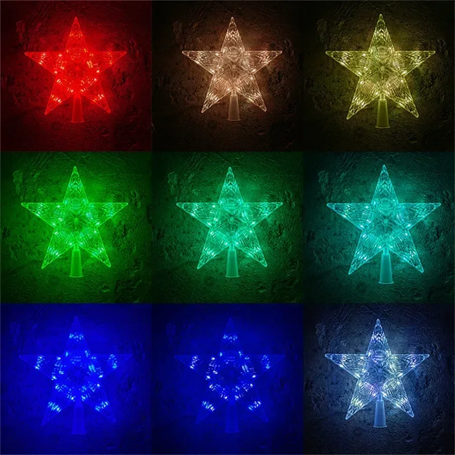 マルチカラーLEDクリスマスツリートッパー,ナイトライト装飾,リモコン,16色変更,18cm