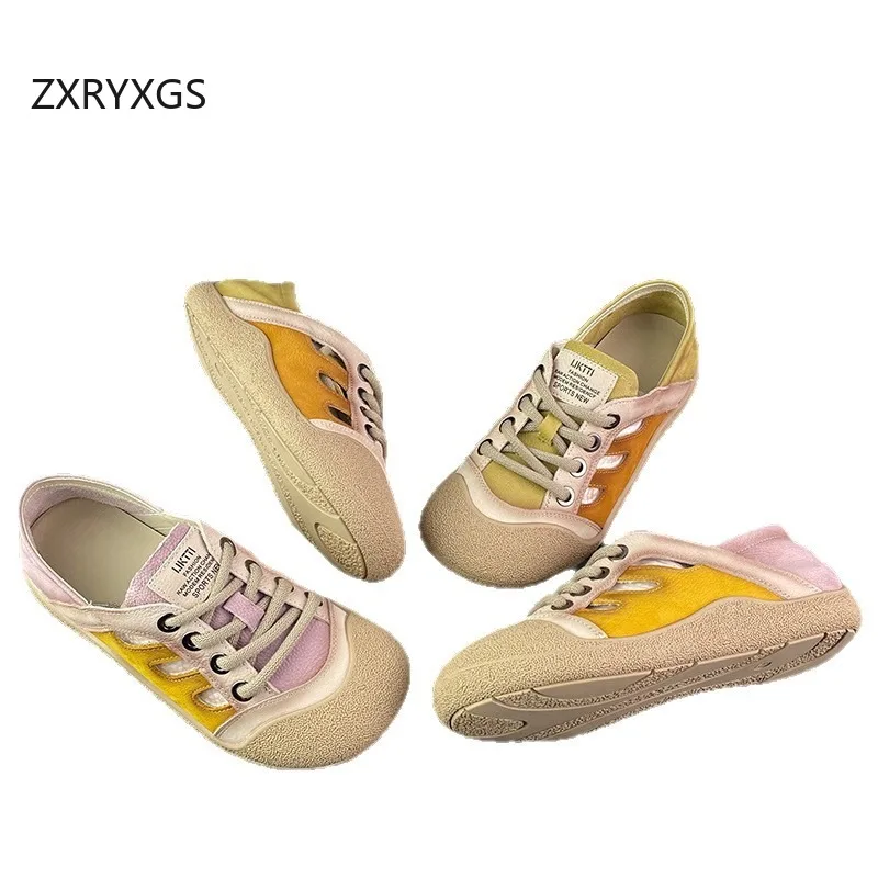 zxryxgs-2026-top-layer-cowhide-retro-mixed-colors-hollow-women's-sneakers-sandals-summer-light-comfort-soft-flat-sneakers-tide