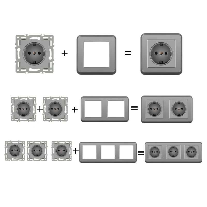 novski wall-mounted module diy European standard grey Plastic frame socket light switch button function combi