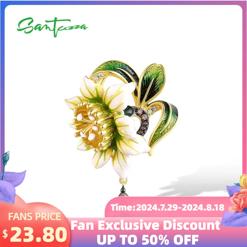 SANTUZZA Authentic 925 Sterling Silver Pendant For Women Exquisite White Flower Pendant Gift Fashion Fine Jewelry Enamel