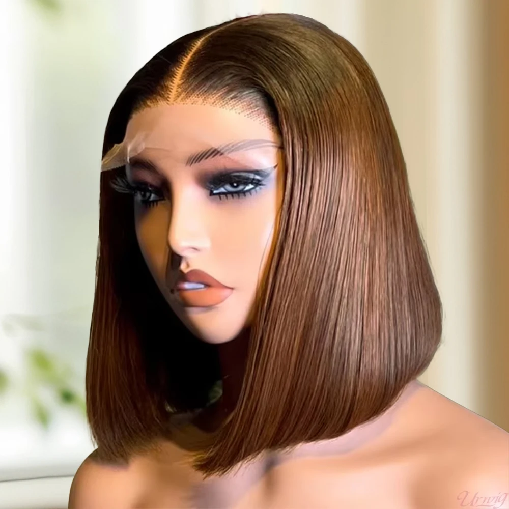 

Парик-боб 10 дюймов, без клея, готовый к носке, из 100% натуральных перуанских необработанных волос, цвет шоколадно-коричневый, 13x4, 13x6 HD Lace Front