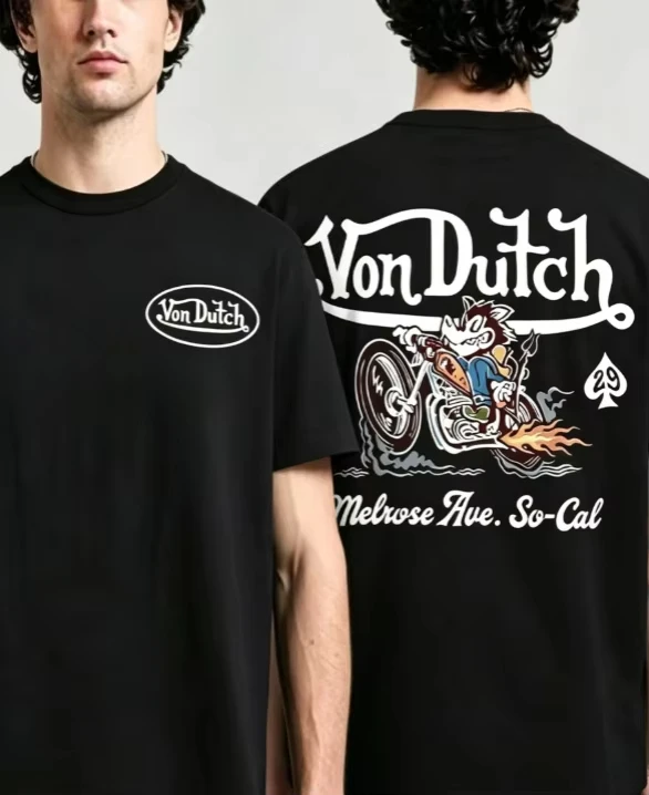 2026 Fashion Summer High-Quality American Retro Motorcycle Cartoon Short-Sleeve Street Suitable for Both Men and Women