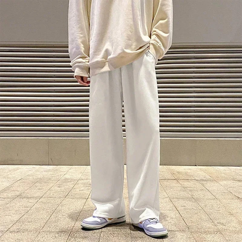 Black Men\'s Sweatpants Loose Straight Casual Mopping Pants Spring Solid Color Versatile Oversized Wide Leg Sports Trousers 3XL