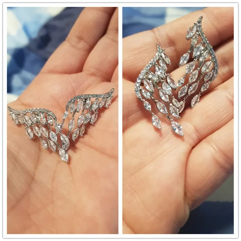 New Gorgeous Angel Wing Shaped Stud Earrings for Women Full Bling  White CZ Stone Wedding Party Fashion Accessories 2021