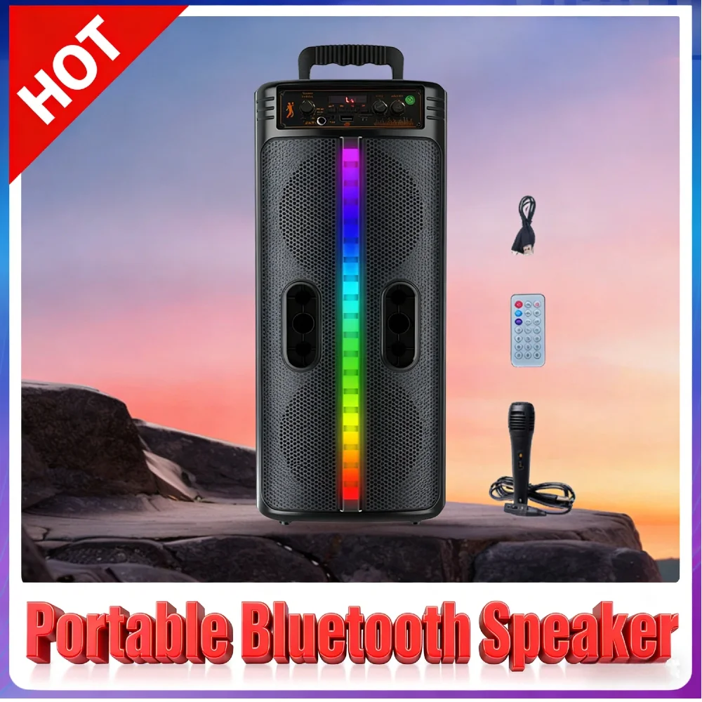 

Wireless Portable Speaker Bluetooth-Compatible Double Subwoofer Stereo Sound Colorful LED Lights Wide Coverage for Home Outdoor