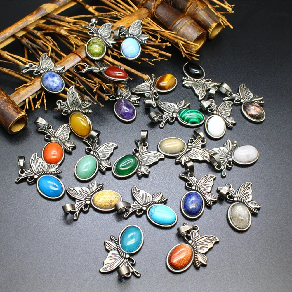

Mineraali Unique Natural Tiger Eye Semiprecious Stones Butterfly Metal Pendant Necklace for Women Men Reiki Jewelry Crystal Gems