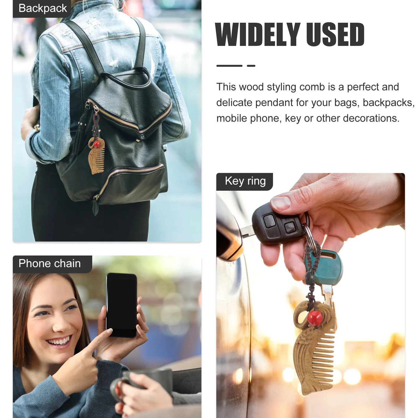 

Green Sandalwood Wooden For Thick Curly Hair Detangling Wood Styling Comb Portable Mini Decorative Comb For Women