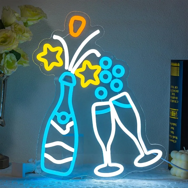 

XM Champagne Cheers Neon Wall Decor Colorful Neon USB Powered LED Dimmable Neon Light for Bedroom Bar Man Cave Decor 생일파티