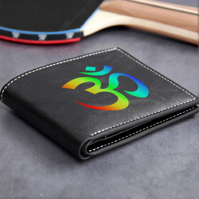 Om Symbol Embossed PU Leather Wallet Minimalist Design Lightweight Durable Men's Compact Wallet Premium Business Accessory