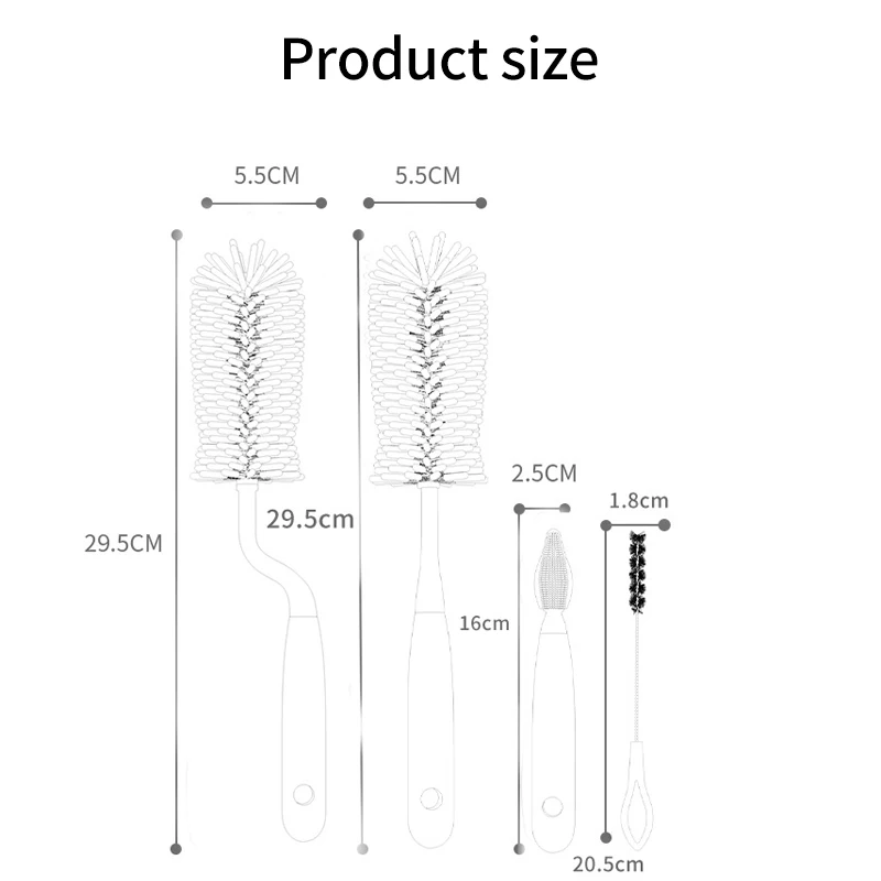 Conjunto de escova de garrafa de bebê de silicone multifuncional conjunto de limpeza e armazenamento de garrafa 360 °   Conjunto de limpeza de cozinha sem ângulo morto