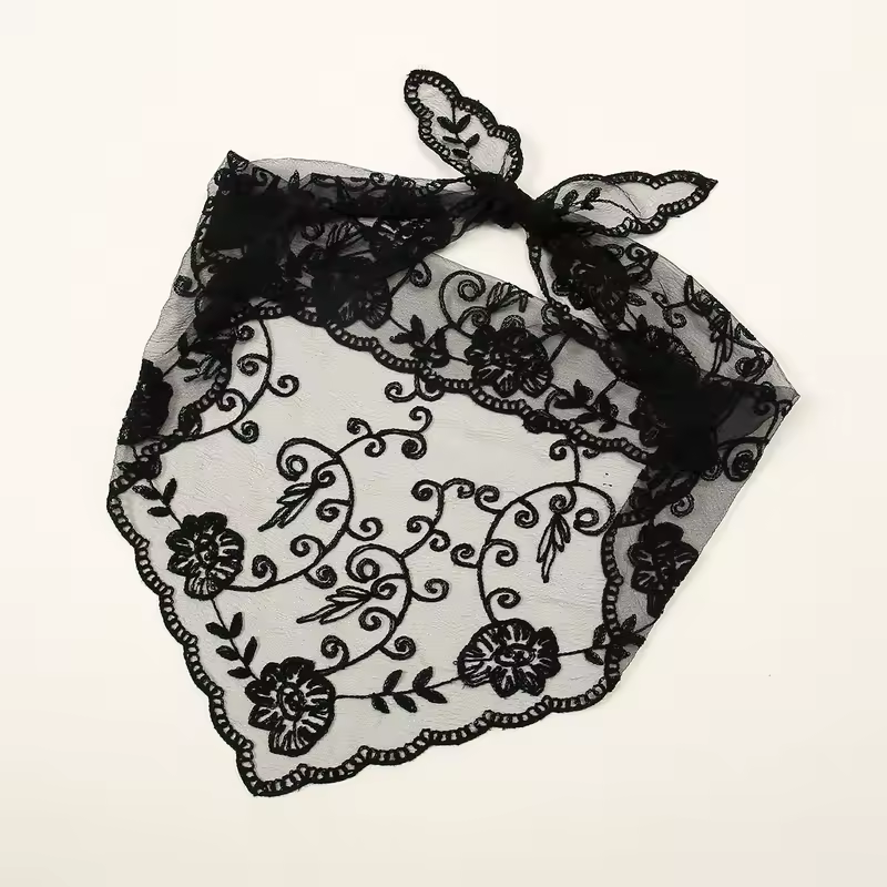 Elegant Lace Scarf Hollow Out Embroidery Foulard Bandana Solid Color Triangular Scarf Thin Vintage HandkerChiefs for Hair Woman - Image 12