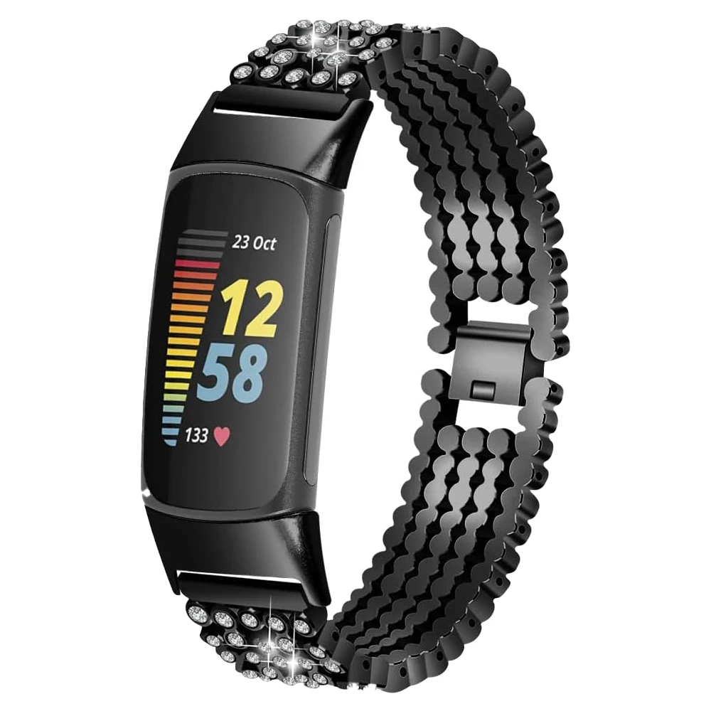 Modisches Uhrenarmband für Fitbit Charge 5 6 Smartwatch für Charge 3 4 Armbandband Zinklegierung Diamantarmband Metallersatz