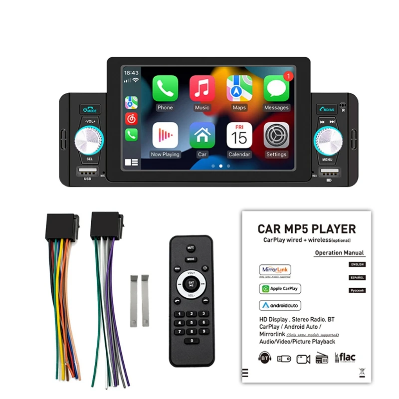 

1 Din 5 Inch Car Radio Player Car Stereo Bluetooth Player MP5 Player For Carplay Android Auto TF USB FM Touch Screen B