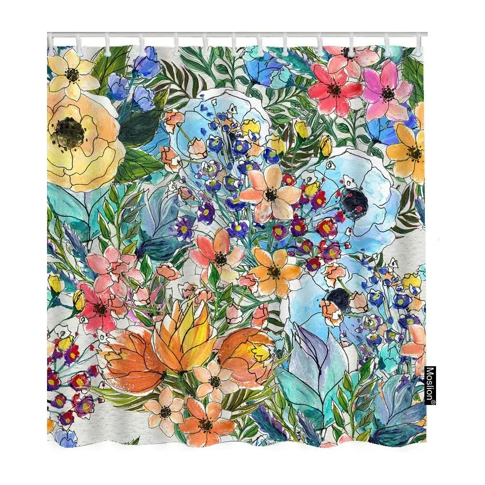 Garden Bouquet Rose Lily Sunflowers Leaves Botanical Plant Shower Curtains