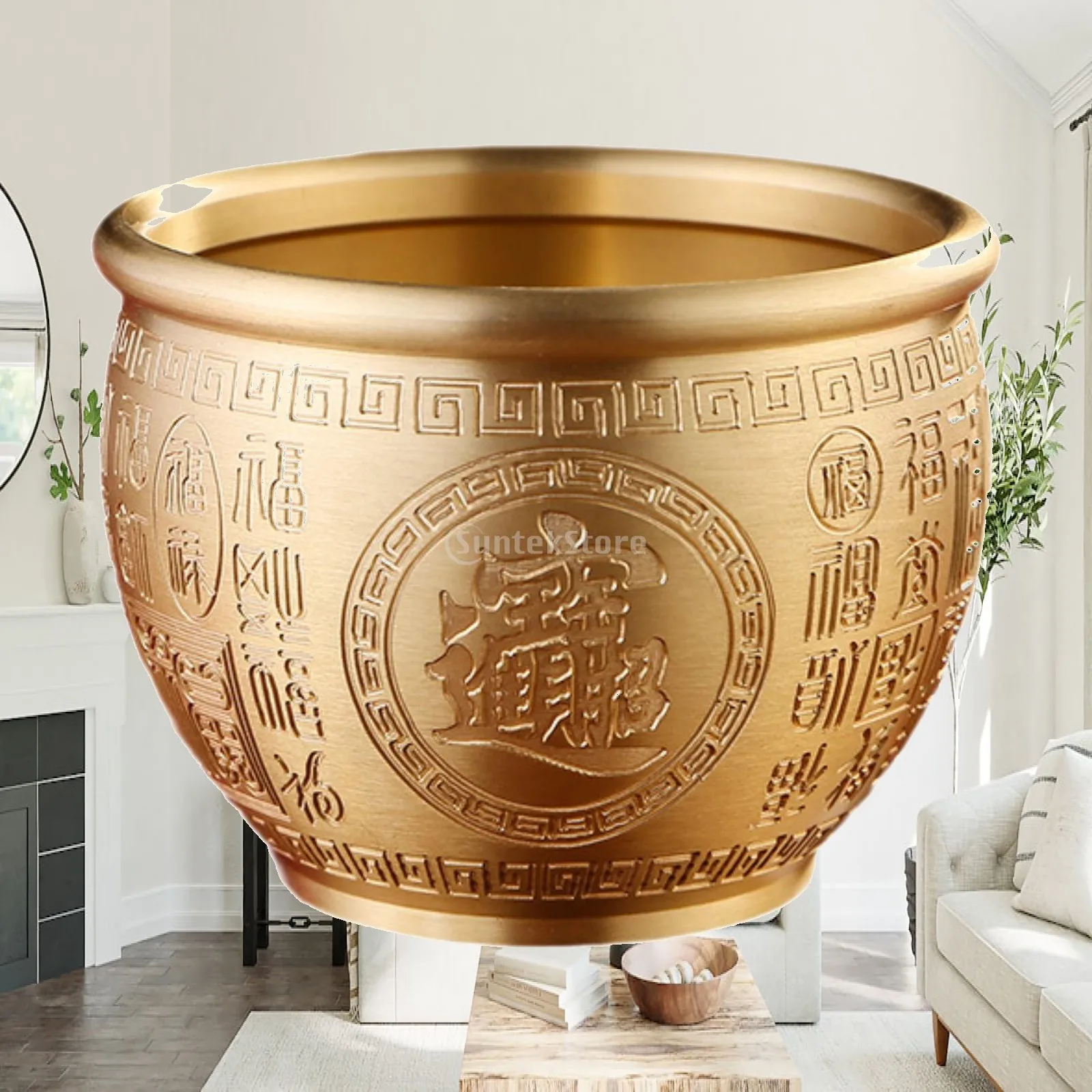 Chinese Treasure Bowl Brass Feng Shui Decor Money Drawing Bowl Lunar New Year Supplies Golden Blessing Ornament Home Tabletop