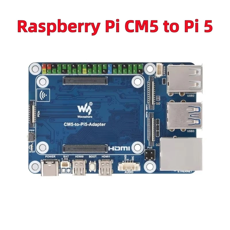 Raspberry Pi CM5 To Pi 5 Expansion Board With USB Microphone & Audio Port Waveshare CM5-To-Pi5-Adapter
