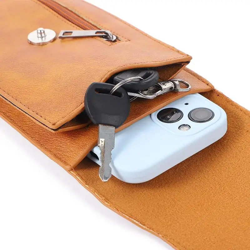 Leather Waist Bag Phone Pouch  Belt Clip Wallet Card Vintage Chest Packs For Men Buckle Mobile