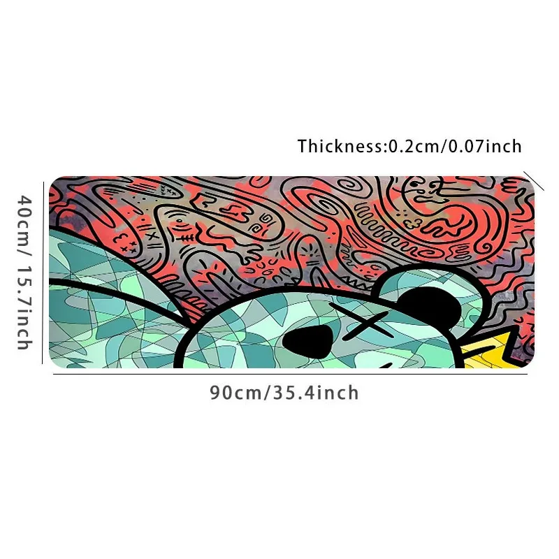 1pc Cartoon Bear Graffiti Mouse Pad Multi-Size Non-Slip Stitched Edge Computer Keyboard Desk Mat For Office And Gift