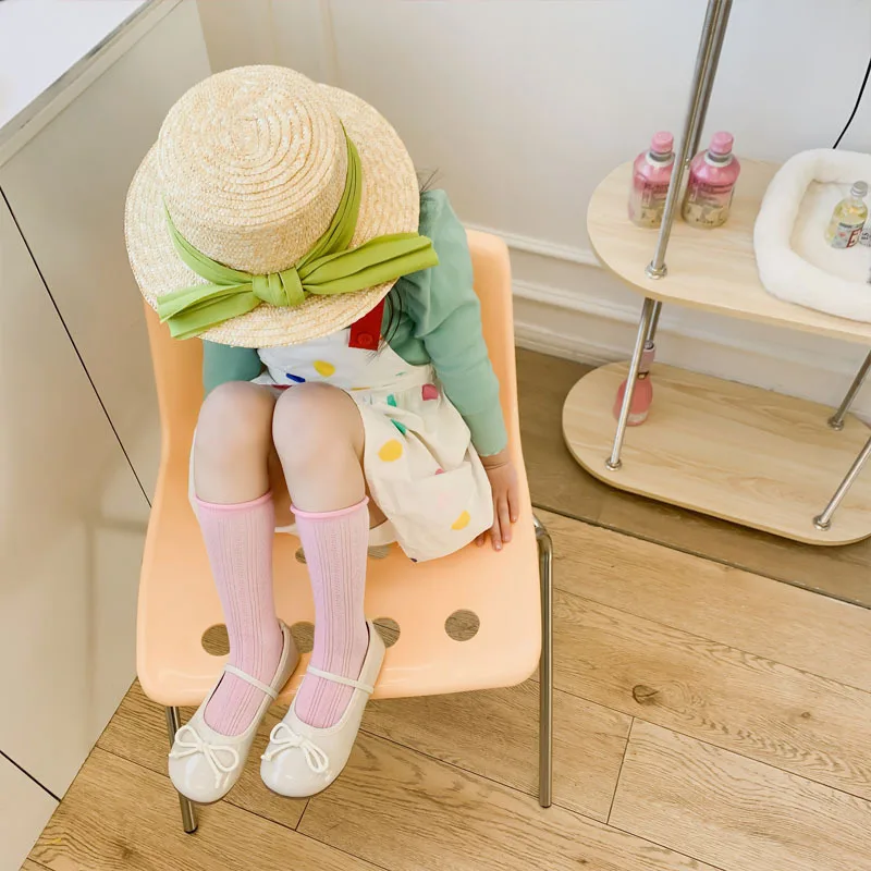 4 Pairs Little Girls Knee High Socks Seamless Cotton School Uniform Socks Plain Spring Summer Kids Knee Socks