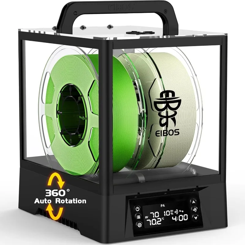 3D Printer Filament Dryer Box Polyphemus with Fan, Auto-Rotation, Auto-Humidity Hold & Extra Large Capacity for 3KG Spools