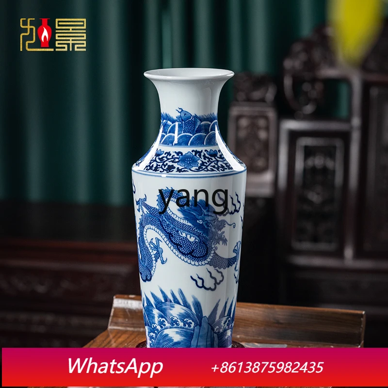 CX Porcelain Hand Painted Dragon Pattern Blue and White Porcelain Chinese Living Room Curio Shelves TV Cabinet Large