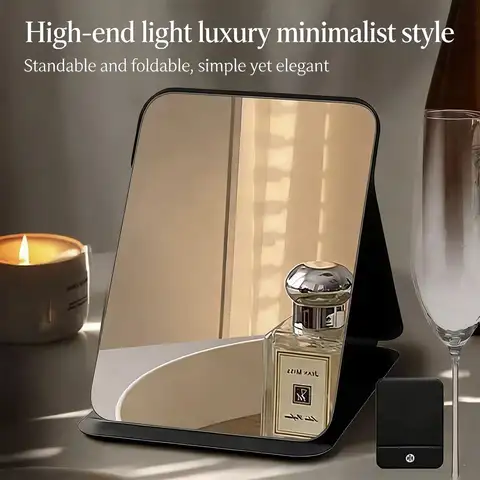 Miroir de maquillage pliable avec support, miroir de toilette portable pour femmes et filles, miroir cosmétique de bureau pour la maison et la salle de bain