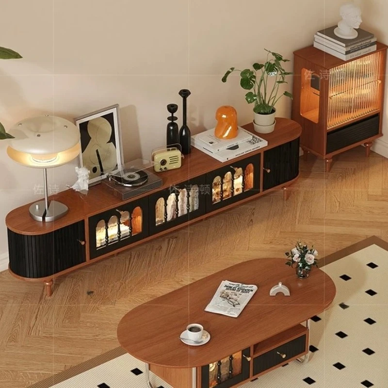 Glossy Brown Tv Stand Retro Rack Living Room Modern Tv Stand Wooden Bedroom Muebleso De Sala Para Casa House Accessories