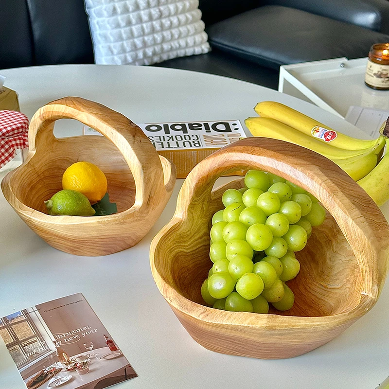 Advanced Atmosphere Solid Wood Home Furnishings Irregular Fruit Basket Wooden Handheld Basket Wooden Basin