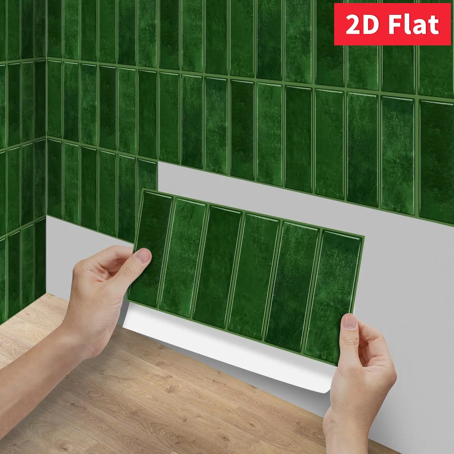 Deep Green Vintage Subway Tile Self‑Adhesive Sticker 11.81×5.91inch Laundry Room Kitchen Backsplash Wall Makeover