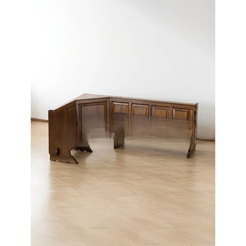 

Antique corner bench retro solid wood corner L-shaped commercial multi-person sofa