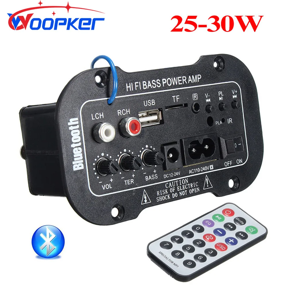 Woopker Amplifier Board 3028 25-30W Bluetooth Audio AMP DIY FM Radio USB TF Player Subwoofer Support 12V/24V/110V/220V