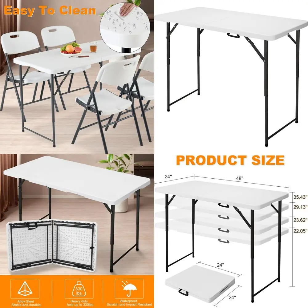 

Портативный складной стол с регулируемой высотой, прочный HDPE и сталь, многоцелевой для использования в помещении и на открытом воздухе, белый