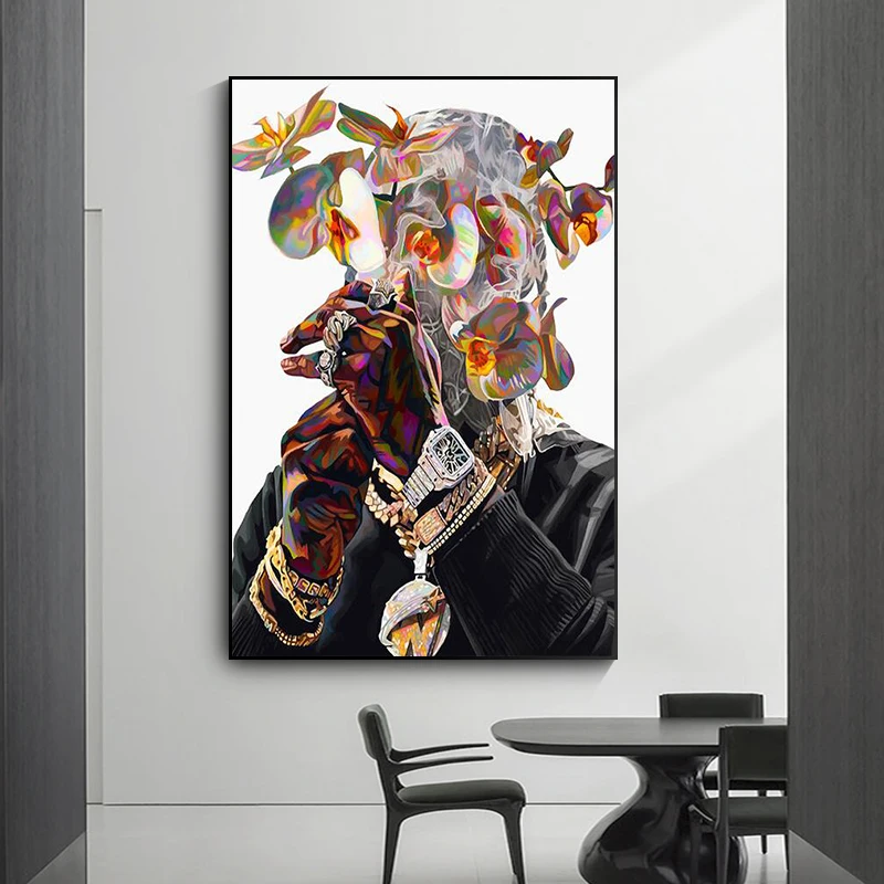 Rapper King Tupac Shakur Art Poster and Print Creative Design Hip Hop Star Poster Flowers Canvas Painting Boys Room Decoration