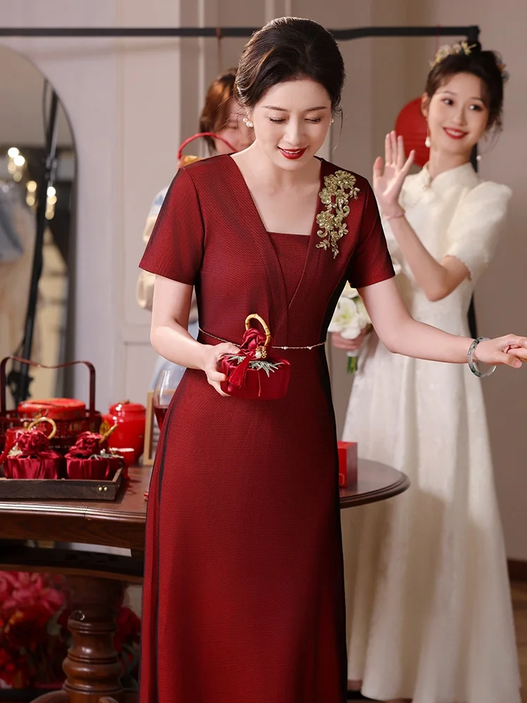 

Ele Red Wedding Dr for Mothers ort Size Chinese Qipao Sle Ceremony Attire Perfect for Wedding Banquets