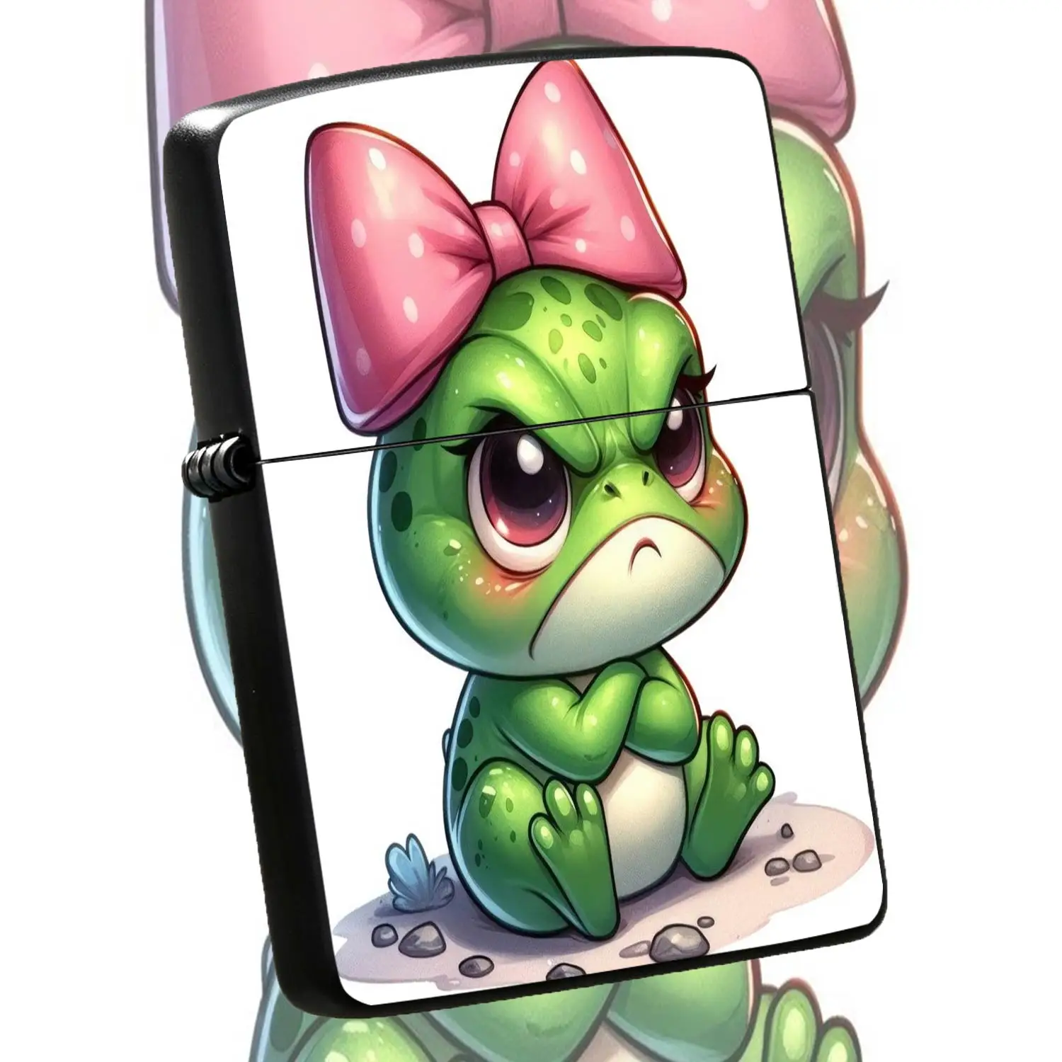 CuteFrog Lighter with Polka Dot Pink Bow, Adorable Pouty Frog Decorative Accessory, Portable Fun Unique Item for Daily Use, Creative Sweet Gift for Friends, Ideal for All Kinds of Scenarios  A Humorous And Interesting Lighter