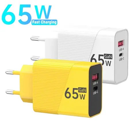65W GaN Type C Fast Charger USB PD QC3.0 Quick Charging Charger Cellphone Adapter EU/US/UK Plug for iPhone Xiaomi Samsung Huawei
