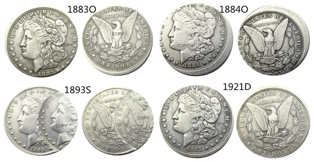 عملة نسخة مطلية بالفضة ، 1883O 1884O S 1921D ، دولار ، خارج المركز