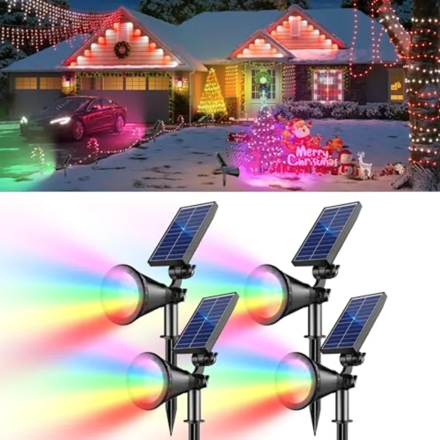 RGB Halloween Solar Lights Outdoor, 2 Modes Solar Spotlights Outdoor Waterproof, Adjustable Solar Color Changing Lights for Yar