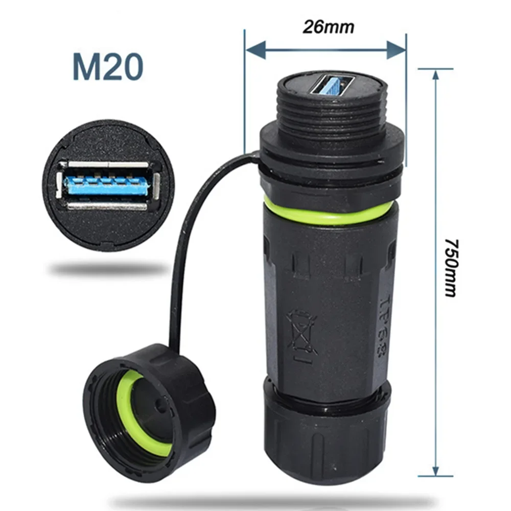 5Gpbs USB 3.0 Female to Female Panel Mount Coupler Outdoor Waterproof USB Pass Through Adapter