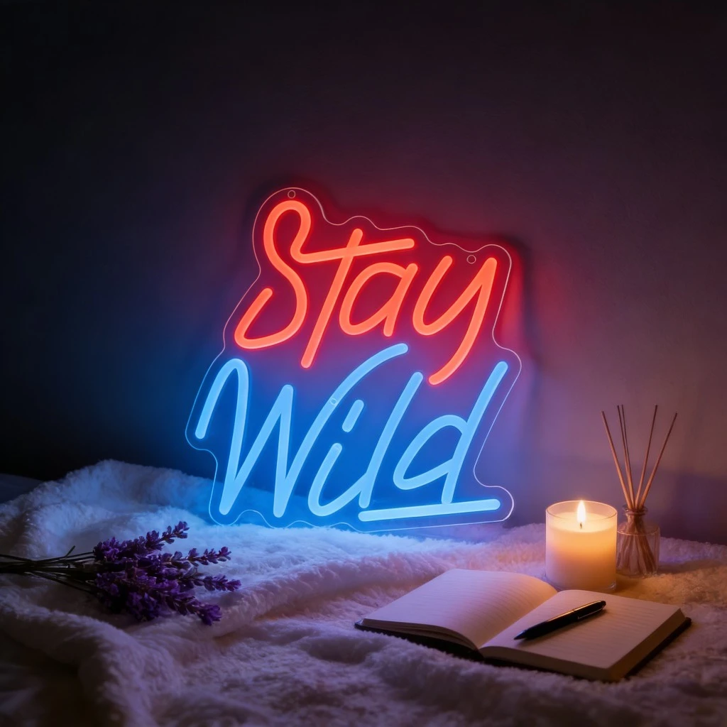 

Неоновая вывеска «Stay Wild»: светодиодный настенный декор для спальни и гостиной, вдохновляющая цитата в рукописном стиле, освещение для создания уютной атмосферы
