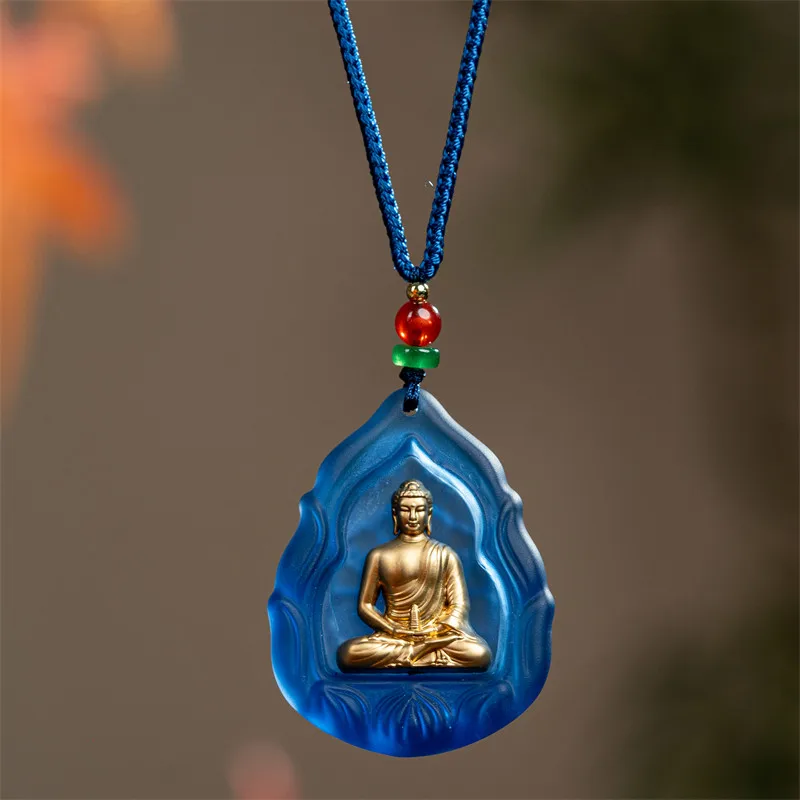 Medicine Buddha Pendant: Glazed Lotus, Longevity, Portable, Micro-Engraved Chain Necklace, Safe Buddha Statue Gifts view 3