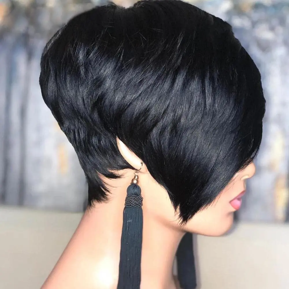 Pixie cut Wig for black women -  Synthetic Short Layered  with Natural Black Color fashion wig