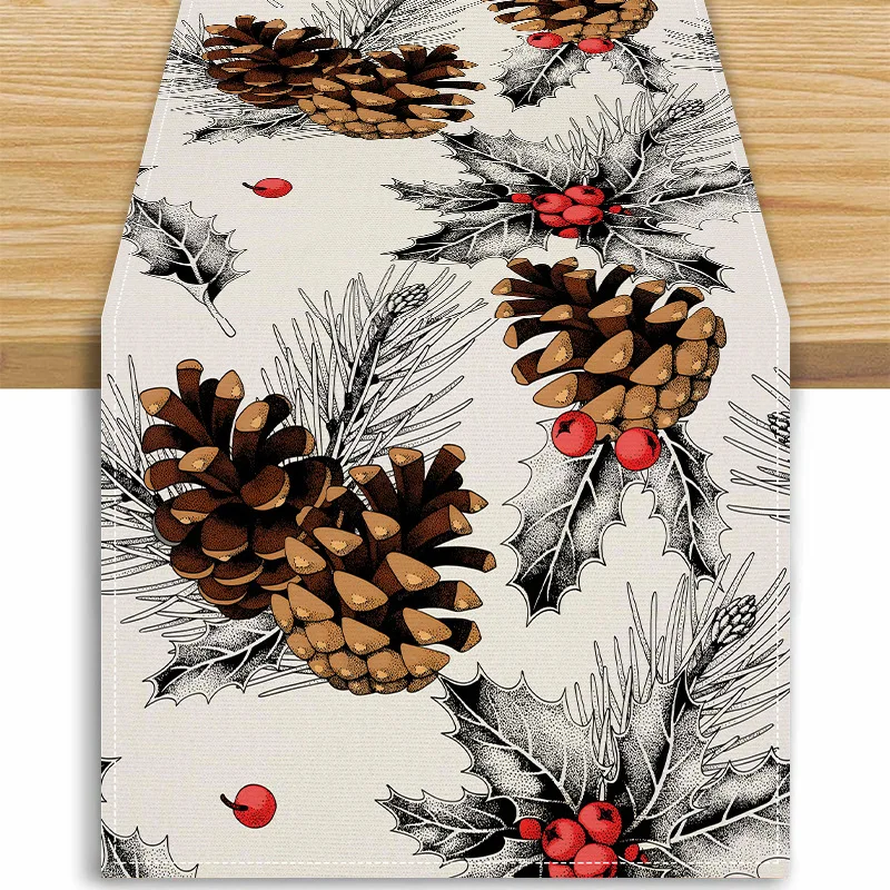 New Pinecone Decorative Table Flag Christmas Home Table Decoration Tablecloth Festival Tablecloth Mat Tea Flag