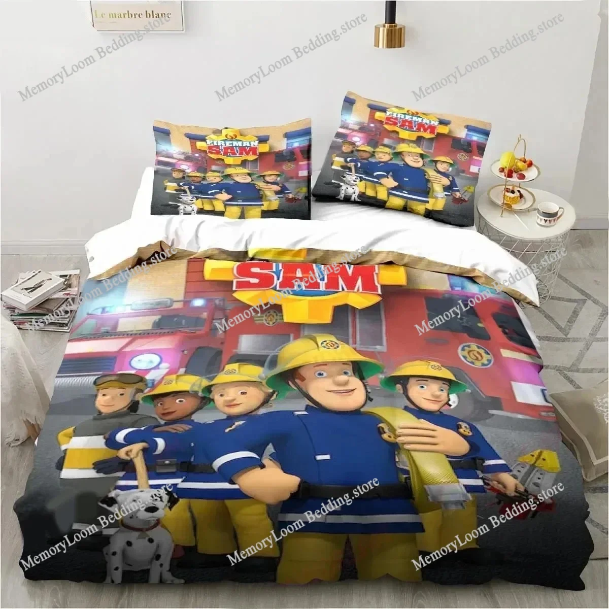 

Cartoon Fireman Sam Toys Bedding Set Duvet Cover Bed Set Quilt Cover Pillowcase Comforter king Queen Size Boys Adult Bedding Set