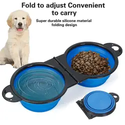 Collapsible Pet Double Bowl Portable Non-slip Food Grade Anti-slip Travel Dog Cat Food Water Feeding Bowl Feeder Dish Pet Suppli